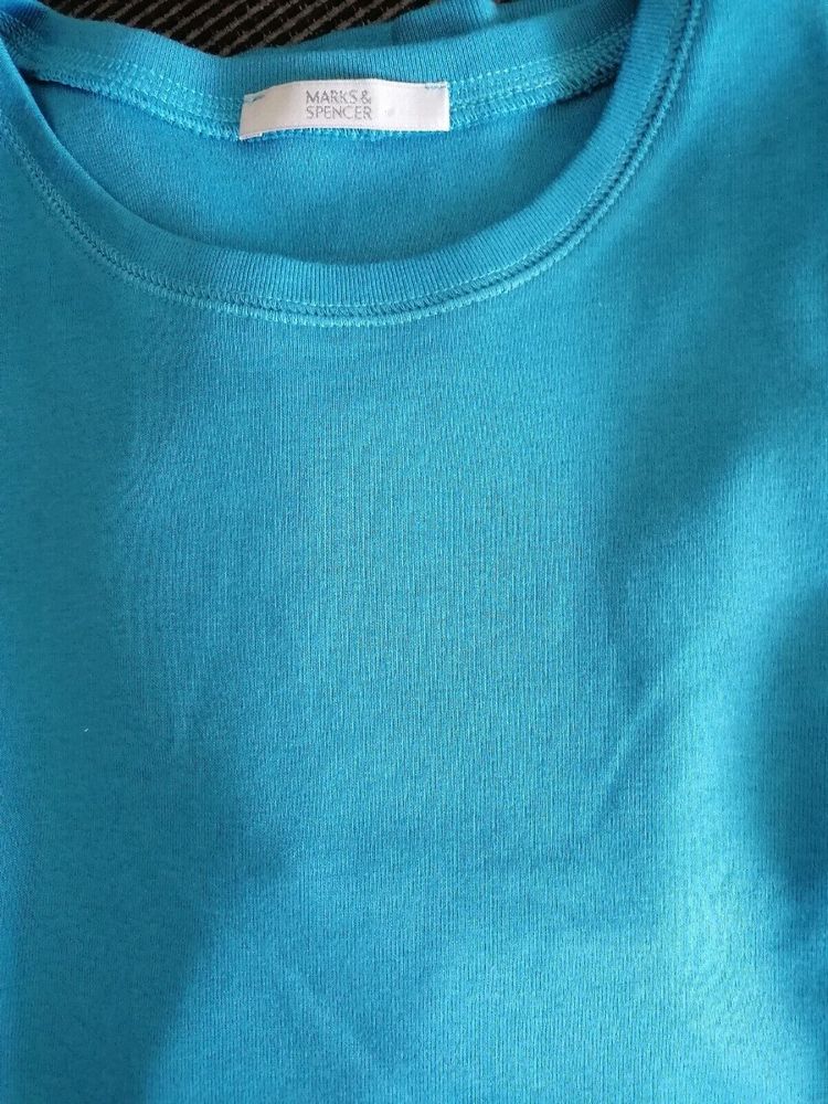M&S Womens T Shirt Size 20 Teal Blue Short Sleeves New 100% Cotton - Picture 6 of 6